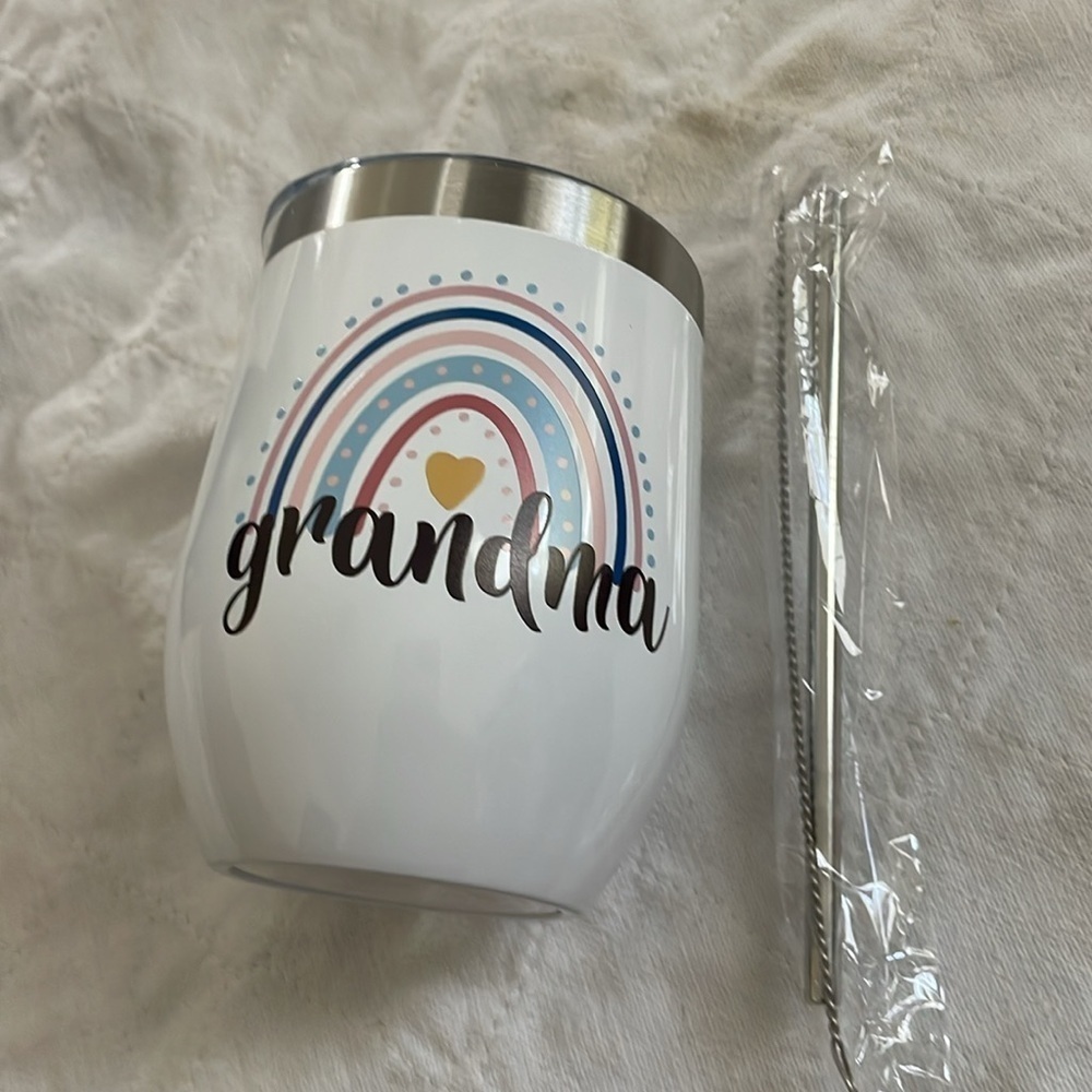 Grandma Wine Tumblr straw & cleaning brush, stainless steel double wall